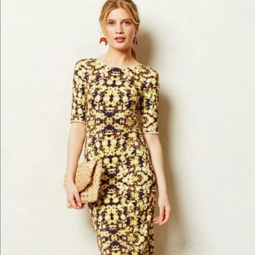 Anthropologie Floral Body Con Midi Dress